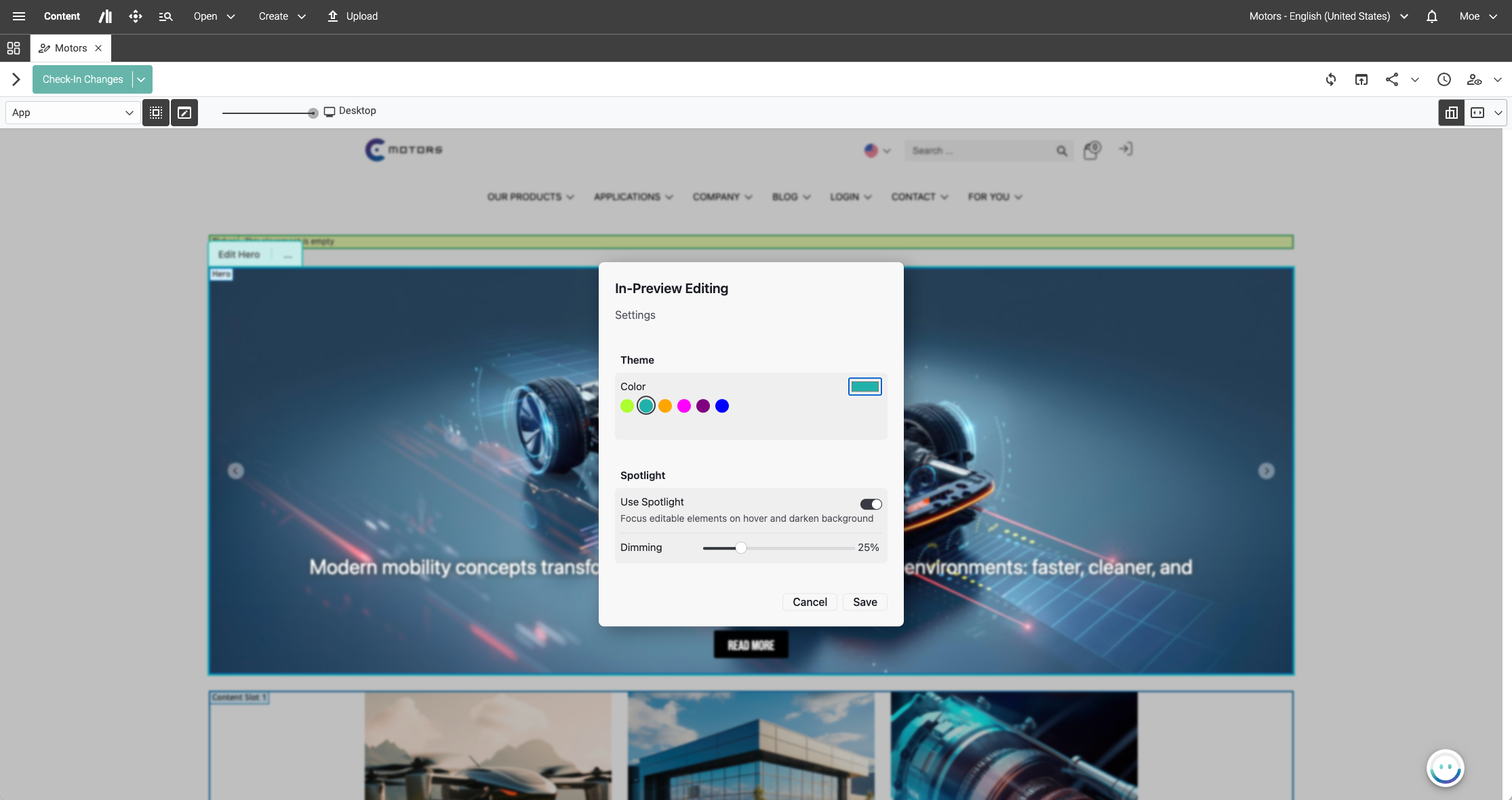 In-Preview Editing - Settings