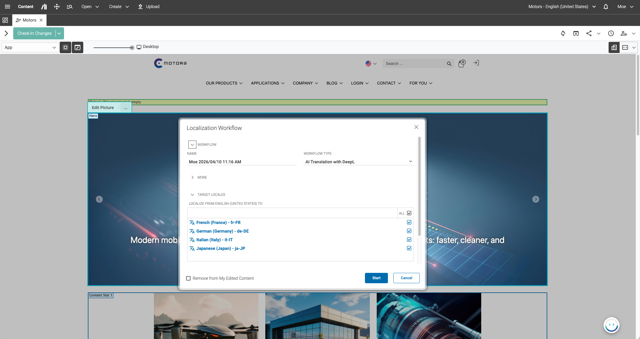 In-Preview Editing - Starting Localization Workflow