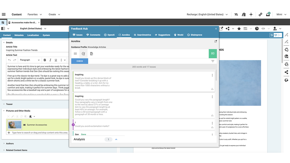 Acrolinx Screenshot